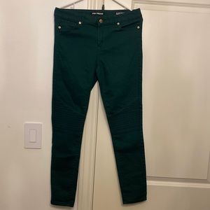 Dark Green Skinny Pants with Detailing on the Knees